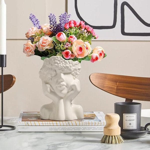 White Ceramic Flower Vase for Decor,Modern Style Female Form Face Vase,Unique Flower Vase for Home Living Room Office Decor - Face Type A