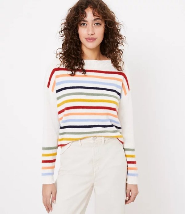 Fuzzy Striped Sweater | LOFT