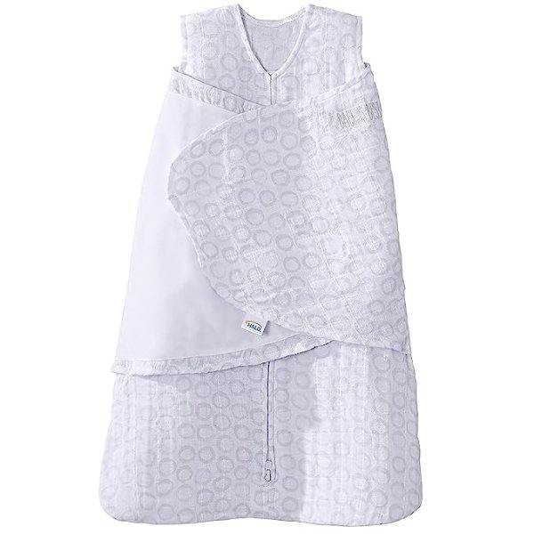 100% Cotton Muslin Sleepsack Swaddle Wearable Blanket, TOG 1.5, Circles Grey, Newborn, 0-3 Months