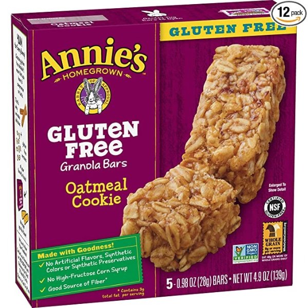 Annie's Gluten Free Oatmeal Cookie Granola Bars, 5 Count (Pack of 12)