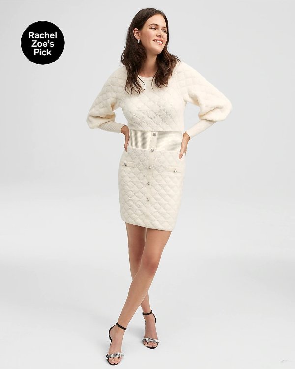 Embellished Button Front Mini Sweater Dress