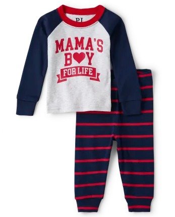 Baby And Toddler Boys Long Raglan Sleeve 'Mama's Boy For Life' Striped Snug Fit Cotton Pajamas | The Children's Place - RUBY