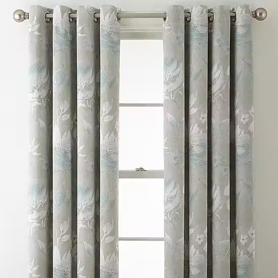 JCPenney Home Kathryn Floral Light-Filtering Grommet Top Single Curtain Panel