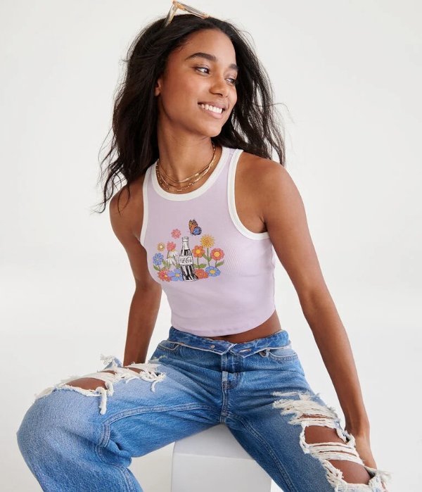 Coca-Cola® by Aeropostale Flower Bottle High-Neck Cropped Tank
