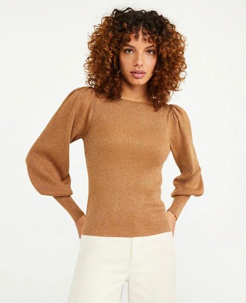 Shimmer Puff Sleeve Boatneck Sweater | Ann Taylor