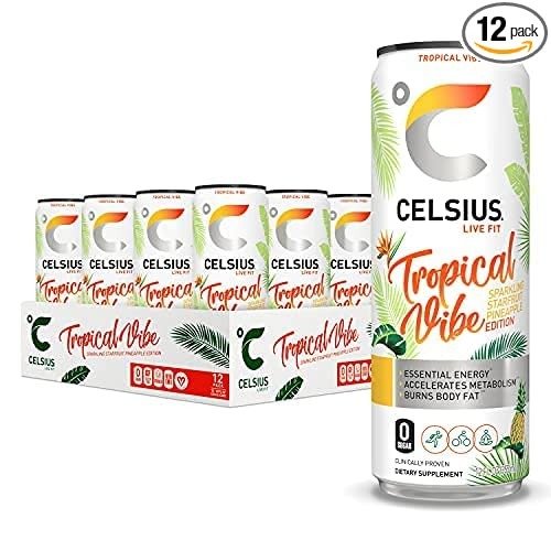 CELSIUS Fitness Energy Drink 12 Fl Oz, Sparkling Tropical Vibe (Pack of 12)
