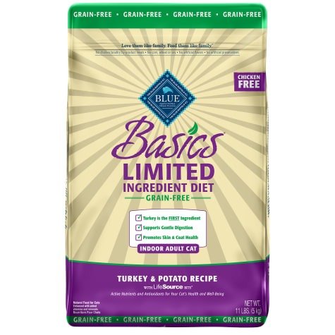 Blue Basics Limited Ingredient Grain Free Turkey & Potato Indoor Adult Cat Food, 11 lbs. | Petco
