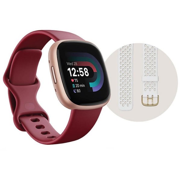 Versa 4 Fitness Smartwatch Bundle Beet Juice/Copper Rose, One Size - Small Bonus Band Included