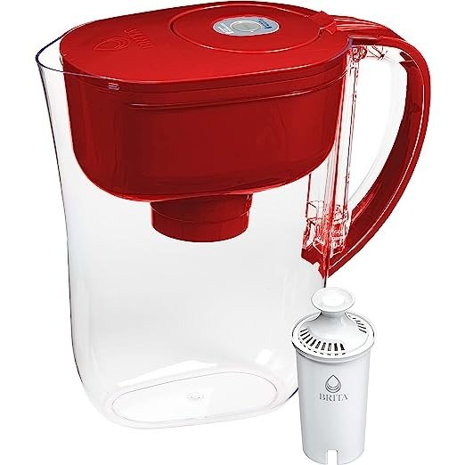 Small 6 Cup Water Filter Pitcher with 1Standard Filter, Made Without BPA, Metro, Red