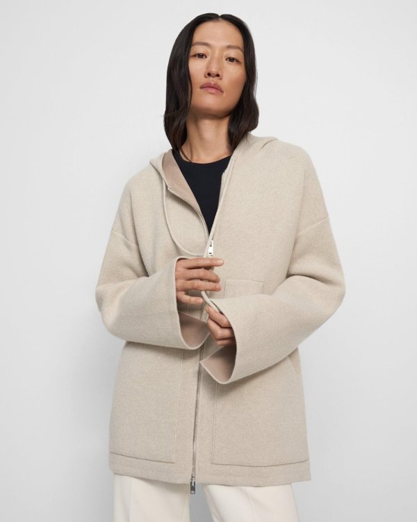 Hooded Jacket in Felted Wool-Cashmere