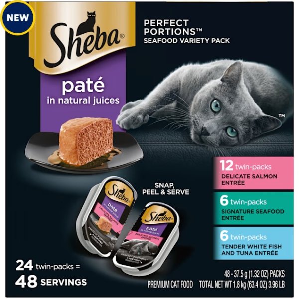 Sheba Perfect Portions Delicate Salmon, Tender Whitefish & Tuna Entrees Wet Cat Food Variety Pack, 2.64 oz., Count of 24 | Petco