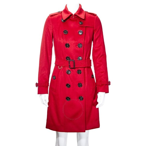 Sandringham Fit Cashmere Trench Coat in Red