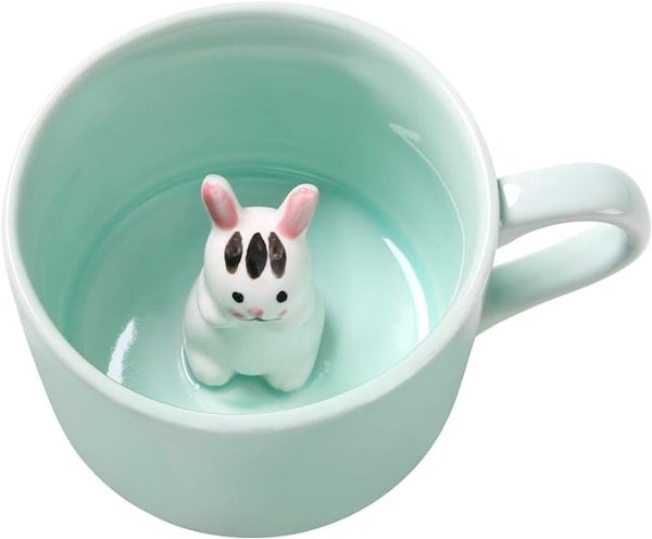 Surprise 3D Coffee Mug Animal Inside 8 oz with Bunny,Handmade Ceramics Cup,Christmas Birthday Surprise for Friends Family or Kids,Best Office Cups(8 oz Bunny)