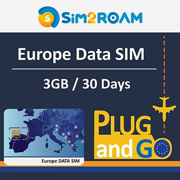 3GB 30天 Prepaid Sim卡，覆盖英法德意西等多个欧洲国家