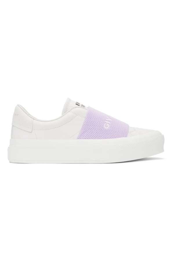 White & Purple City Sport Sneakers