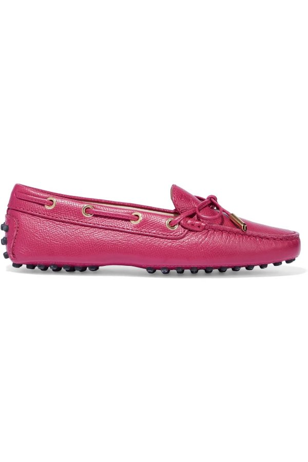 Gommino bow-embellished textured-leather loafers