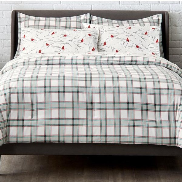 3-Piece Full/Queen Flannel Comforter Set in Cardinal Red and Kelly Green Plaid