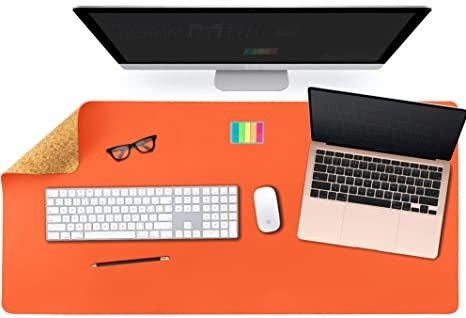 Aothia Office Desk Pad, Natural Cork & PU Leather Dual Side Large Mouse Pad, Laptop Desk Table Protector Writing Mat Easy Clean Waterproof for Office Work/Home/Decor (36"x17", Orange)