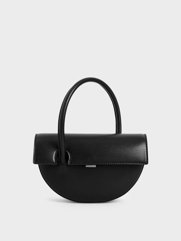 Black Top Handle Semi-Circle Bag