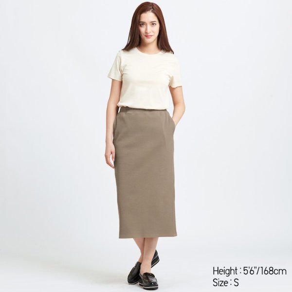 WOMEN RIBBED PENCIL LONG SKIRT (ONLINE EXCLUSIVE)