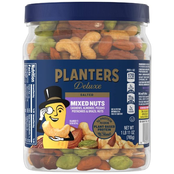 Deluxe Mixed Nuts with Cashews, Almonds, Pecans, Pistachios, Hazelnuts & Sea Salt, 27oz