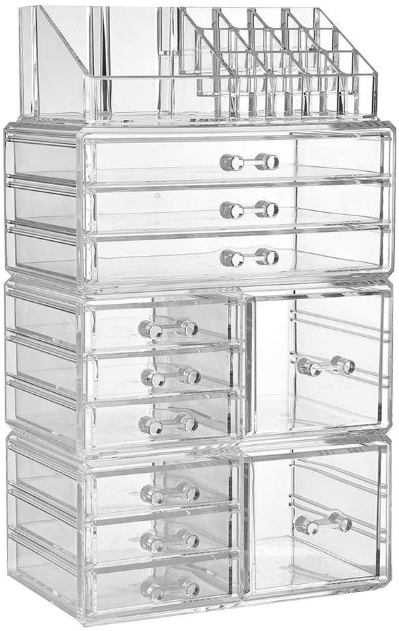 Makeup Organizer Dresser Cosmetic Storage - Clear Acrylic Jewelry Brush Holder Set, 6 Small Drawers, 3 Large Drawers and 2 Square Drawers, Great for Bathroom, Dresser, Vanity and Countertop