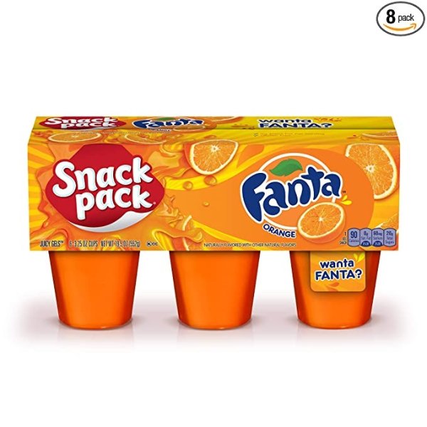 Snack Pack Fanta Orange Juicy Gels Cups, 3.25 Oz. Cups 6 Count (Pack Of 8)