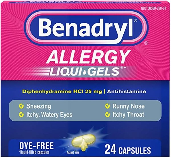 Liqui-Gels Antihistamine Allergy Medicine & Cold Relief, Dye Free, 24 ct