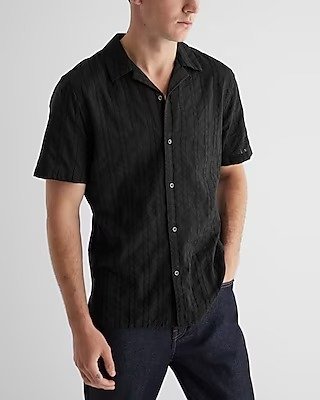 Perforated Striped Cotton Short Sleeve Shirt