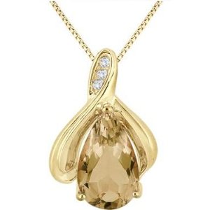 3.25 Carat Pear Shaped Citrine and Diamond Pendant in Yellow Plated Sterling Silver