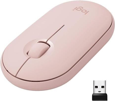 Pebble M350 Wireless Mouse with Bluetooth or USB - Silent, Slim Computer Mouse with Quiet Click for iPad, Laptop, Notebook, PC and Mac - Pink Rose