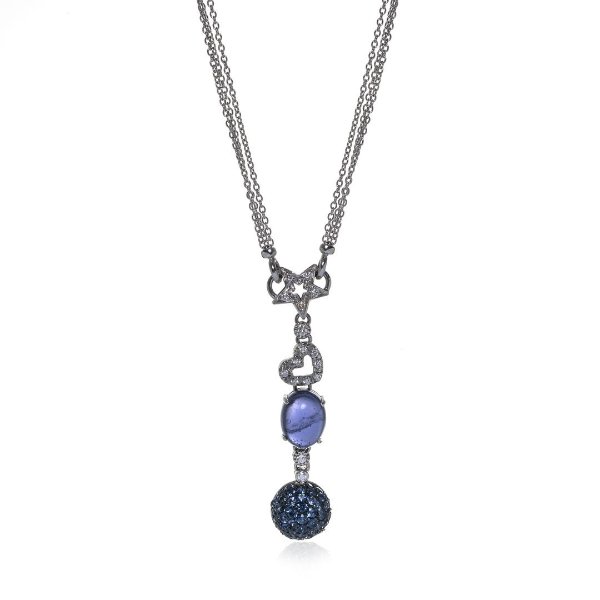 18K White Gold Diamond 0.20ct And Sapphire Necklace Y1668GB