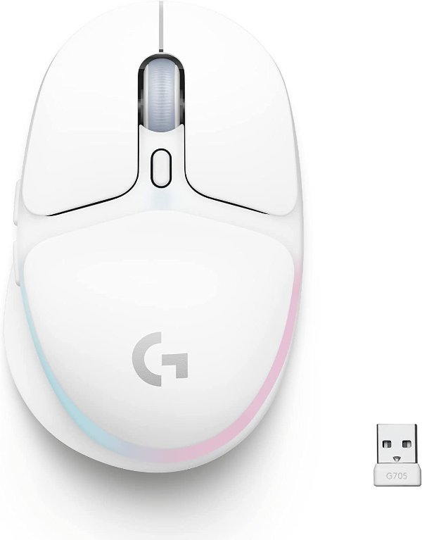 G705 Wireless Gaming Mouse, Customizable LIGHTSYNC RGB Lighting, Lightspeed Wireless, Bluetooth Connectivity, Lightweight, PC/Mac/Laptop - White Mist