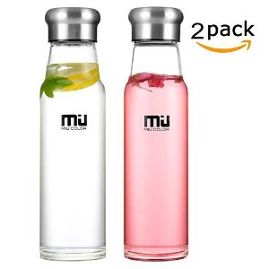 MIU COLOR 24.5 oz Glass Water Bottle - Eco-friendly Borosilicate Glass, BPA, PVC and Lead Free, Portable with Nylon Sleeve, for Outdoor, Running, Bike, Car, Yoga, Office