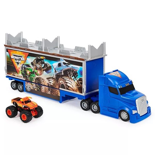 , Official 2-in-1 Transforming Hauler Playset with Exclusive 1:64 Scale Die-Cast Monster Truck