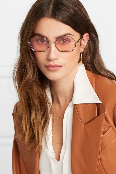Octagon-frame gold-tone and acetate sunglasses