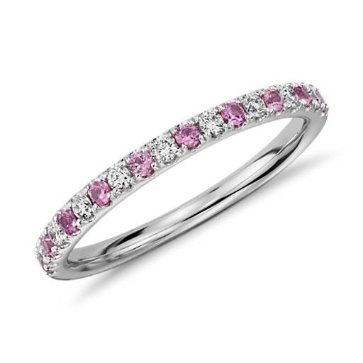 Riviera Pave Pink Sapphire and Diamond Ring in 14k White Gold (1.5mm) | Blue Nile