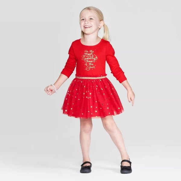 Toddler Girls' Long Sleeve T-Shirt Tulle Dress - Cat & Jack&#153; Red