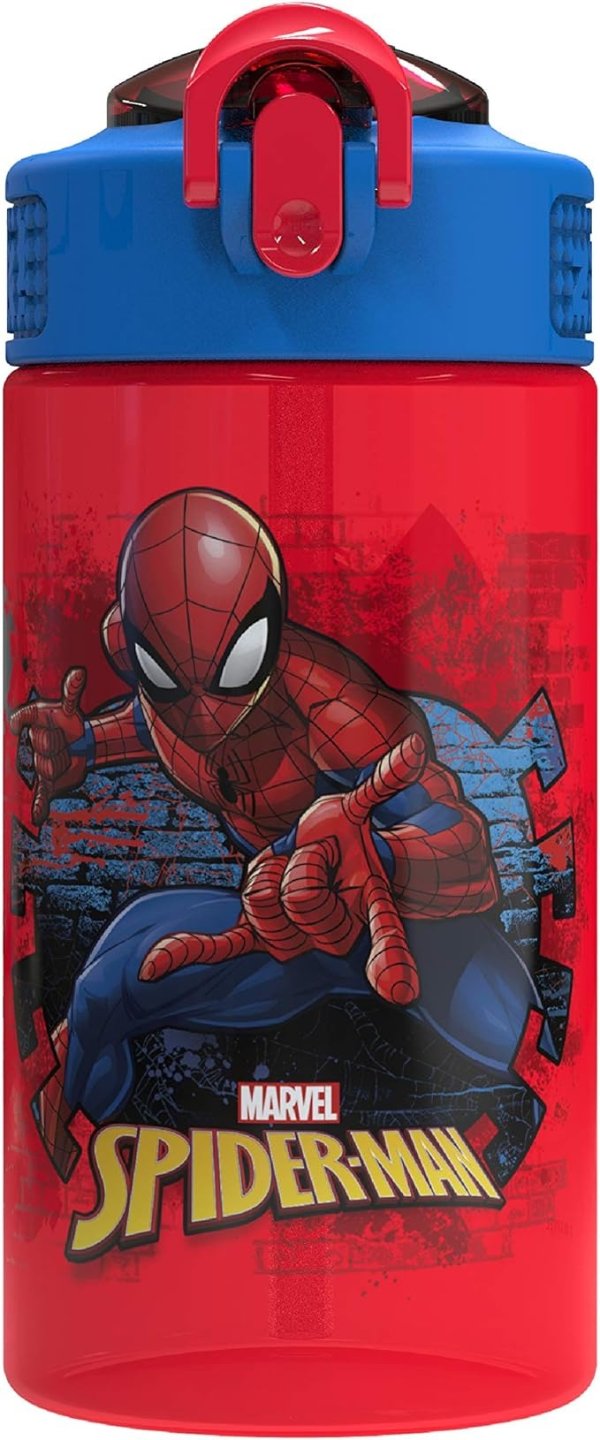 Marvel SpiderMan Kids Spout Cover and Built-in Carrying Loop Made of Plastic, Leak-Proof Water Bottle Design (BPA-Free), Red, 16oz