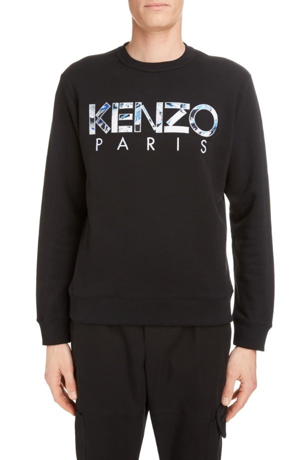 Paris Logo Applique Crewneck Sweatshirt