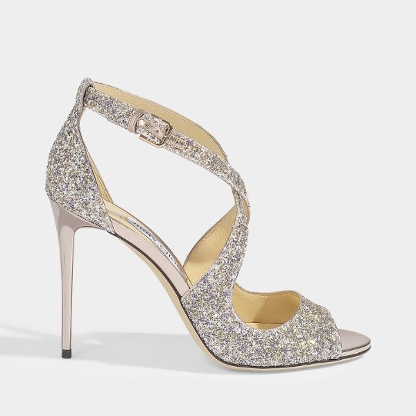 Emily Cross Front Sandals in Platinium Painted Coarse Glitter