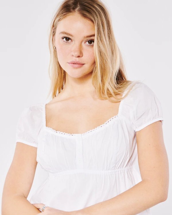 Hollister Long Sleeve Babydoll Blouse In White for Women
