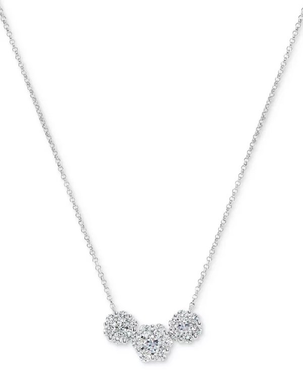 Diamond Triple Circle Cluster 18" Statement Necklace (1 ct. t.w.) in 14k White Gold or 14k Yellow Gold