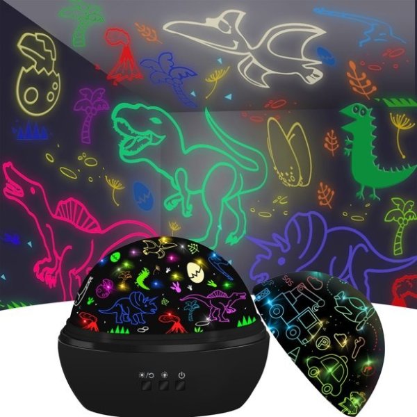 Dinosaur Night Light Projector,2 in 1 Rotating Projector Lamp with Dinosaurs&Cars Theme,Christmas Birthday Gift for 3-10 Year Olds Boys Girls,Kids Room Decor for Toddler Toys Age 4-12