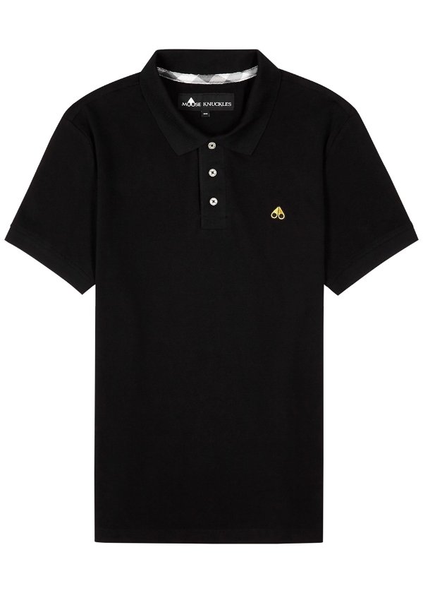 Black pique cotton polo shirt