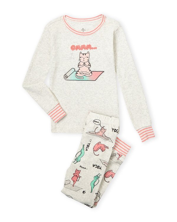 (Girls 7-16) Two-Piece Yoga Cat Pajama Top & Pants Set