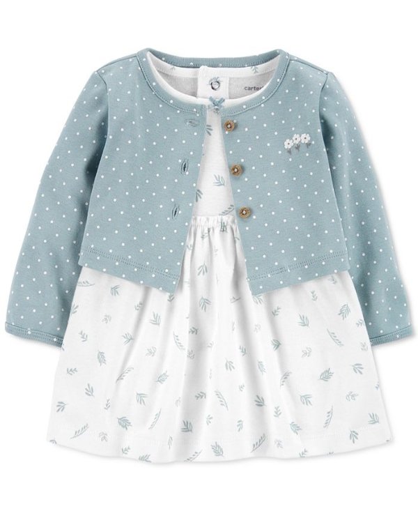Baby Girls 2-Pc. Bodysuit Little Wildflower Dress & Cardigan Set