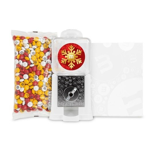 Personalizable M&M’S Red & Gold Snowflake Dispenser In White Gift Box