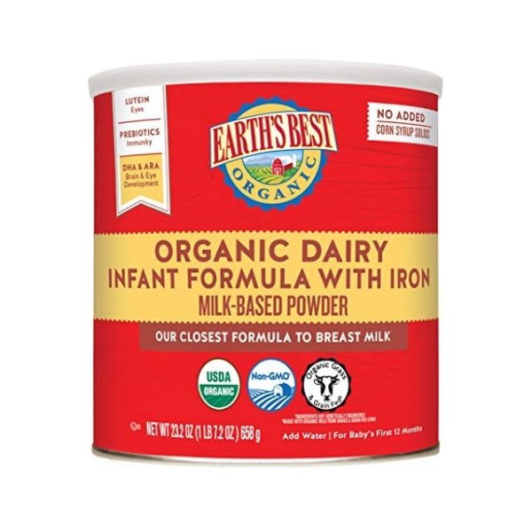 Organic Infant Powder Formula with Iron, Omega-3 DHA & Omega-6 ARA 23.2 Ounce, Pack of 4 (Packaging May Vary)
