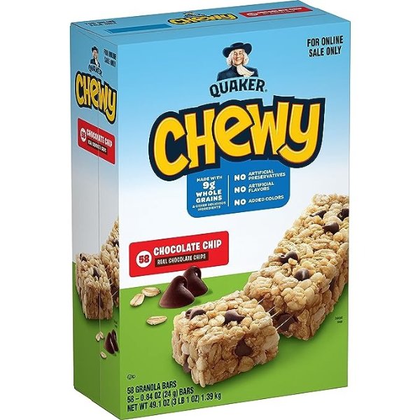 Chewy Granola Bars, Chocolate Chip, 0.84 Ounce Bars, 58 Count